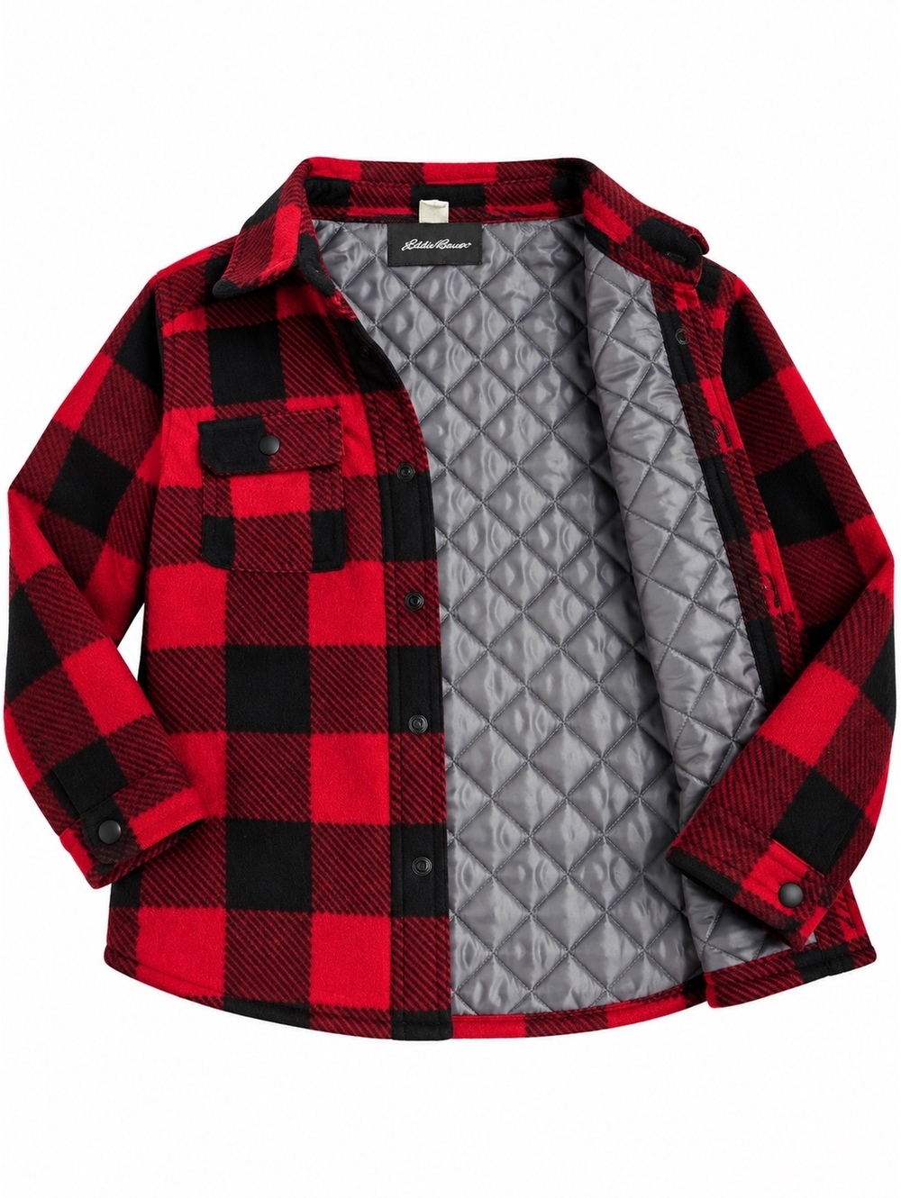 Eddie Bauer Buffalo Plaid Quilted Lined Shacket Red Black NWT